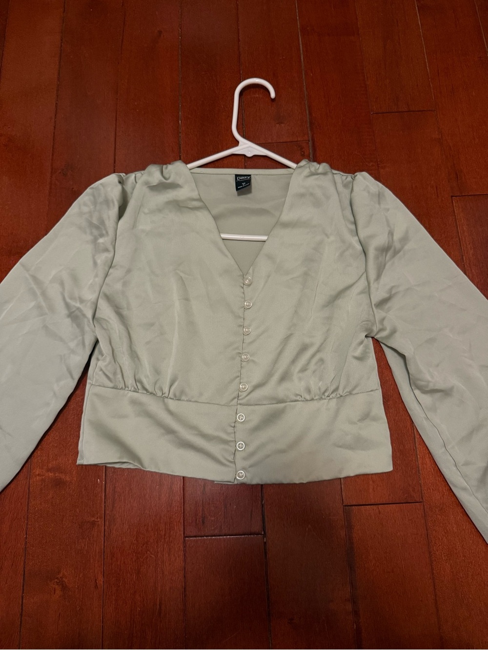 Sage Green Button-Front Blouse